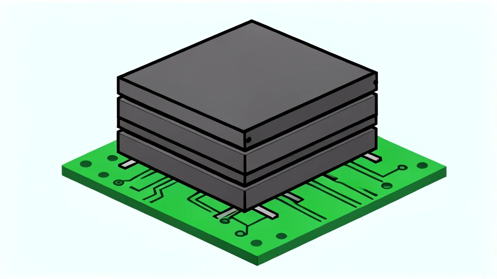 A stack of high-bandwidth memory chips mounted on a green circuit board