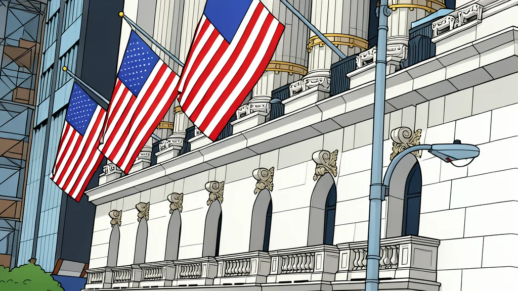 A flat vector illustration of a trading floor with rows of computer terminals and monitors displaying scrolling data