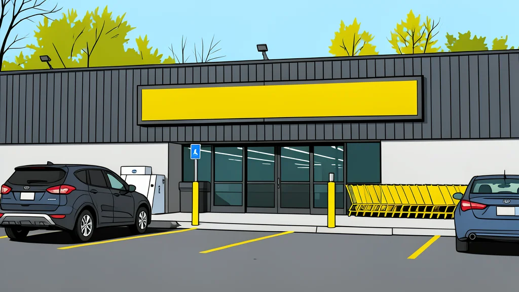 A flat vector illustration of a grocery store aisle with stocked shelves.