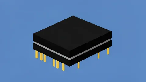 A stack of black rectangular computer memory chips with gold contact pins
