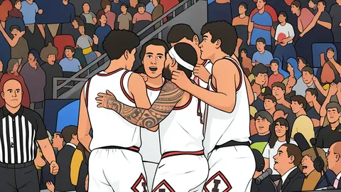 A flat vector illustration of a basketball resting on a polished wooden floor.