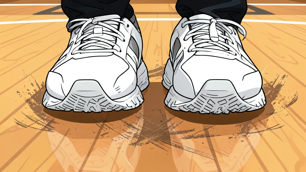 A white volleyball resting on a wooden gymnasium floor