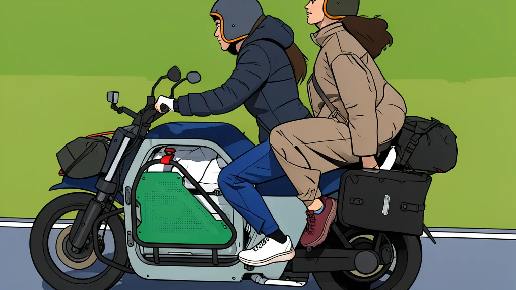 A flat-vector illustration of a chunky, modular electric motorcycle with a large cargo box and visible battery slots.