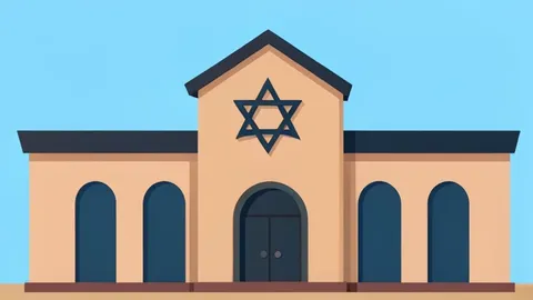 A synagogue building with a Star of David symbol on the facade