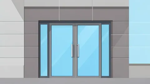 A modern bank branch entrance with glass doors and a polished stone facade