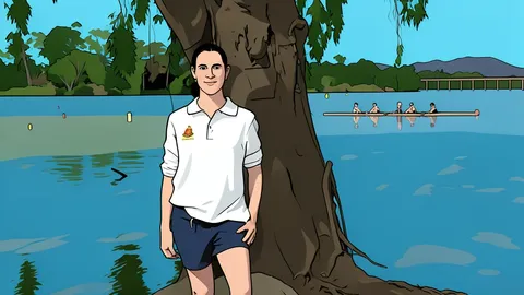 A calm stretch of river lined with paperbark trees and a concrete barrage structure
