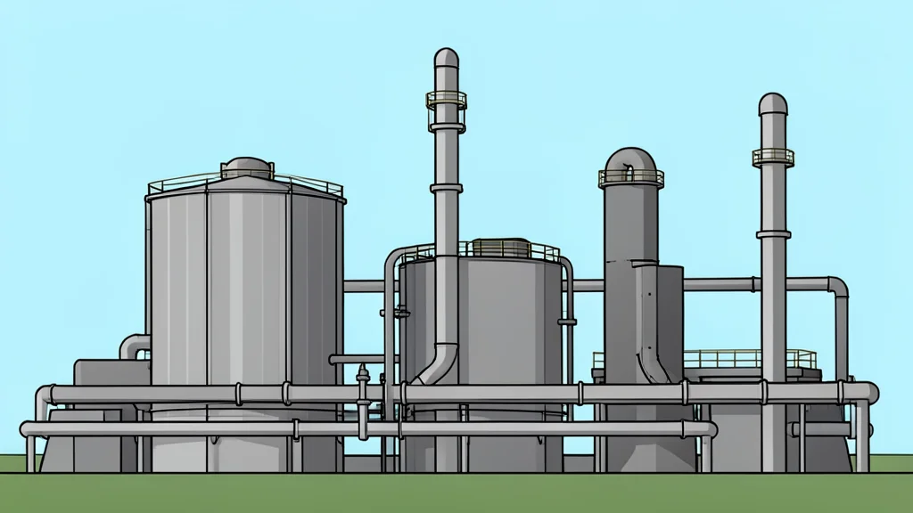 A large industrial oil refinery with storage tanks and processing pipes