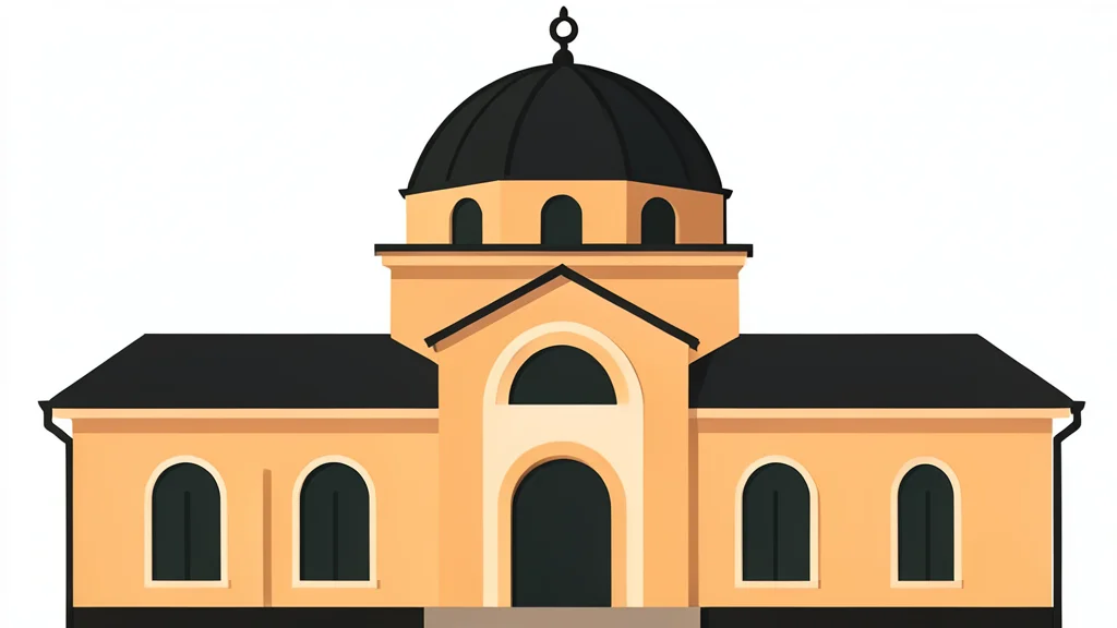 A stylized vector illustration of a synagogue building featuring a central dome and arched windows.