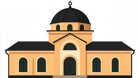 A stylized vector illustration of a synagogue building featuring a central dome and arched windows.