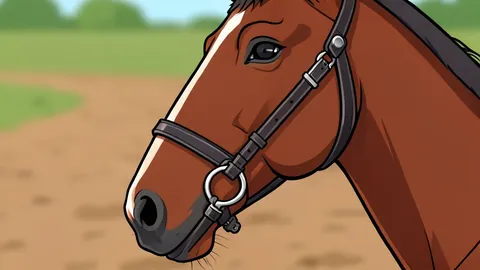 A flat-vector illustration of a dirt racetrack with white railings and a grandstand in the background.