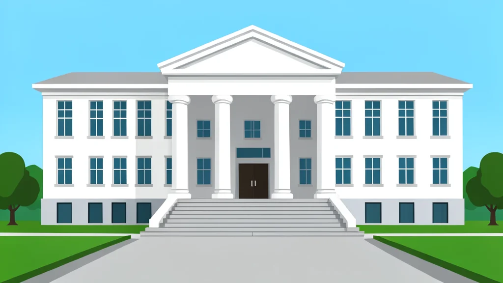 A large traditional government building with a red facade and a large gate situated in a city square.