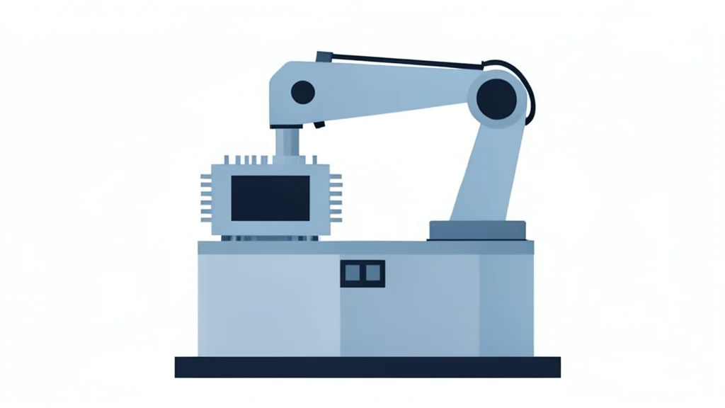 A robotic arm positioning a microchip inside a semiconductor test handler machine.