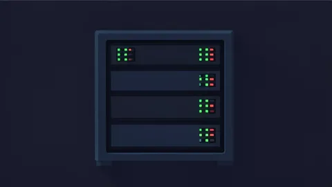 A dark server rack with blinking status lights in a dim room.
