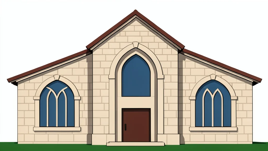 A stone synagogue building with arched windows
