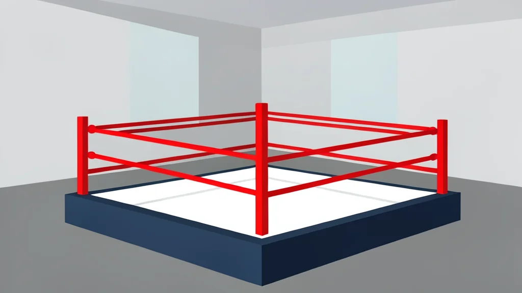 A boxing ring with red ropes and a canvas floor inside a gymnasium