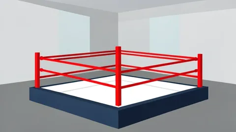 A boxing ring with red ropes and a canvas floor inside a gymnasium