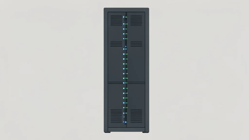 A stylized flat-vector illustration of a row of server racks in a data center