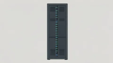A stylized flat-vector illustration of a row of server racks in a data center