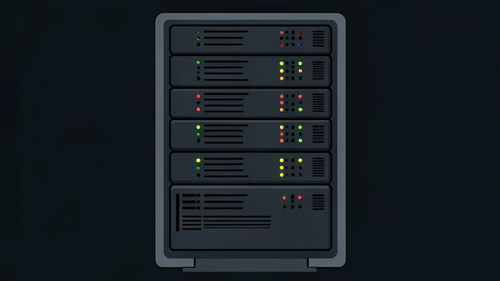 A server rack with blinking status lights in a dark data center