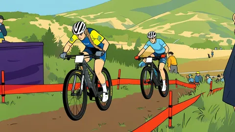 A rugged mountain bike trail winding through a dense forest with prominent rocky outcrops and dirt paths.
