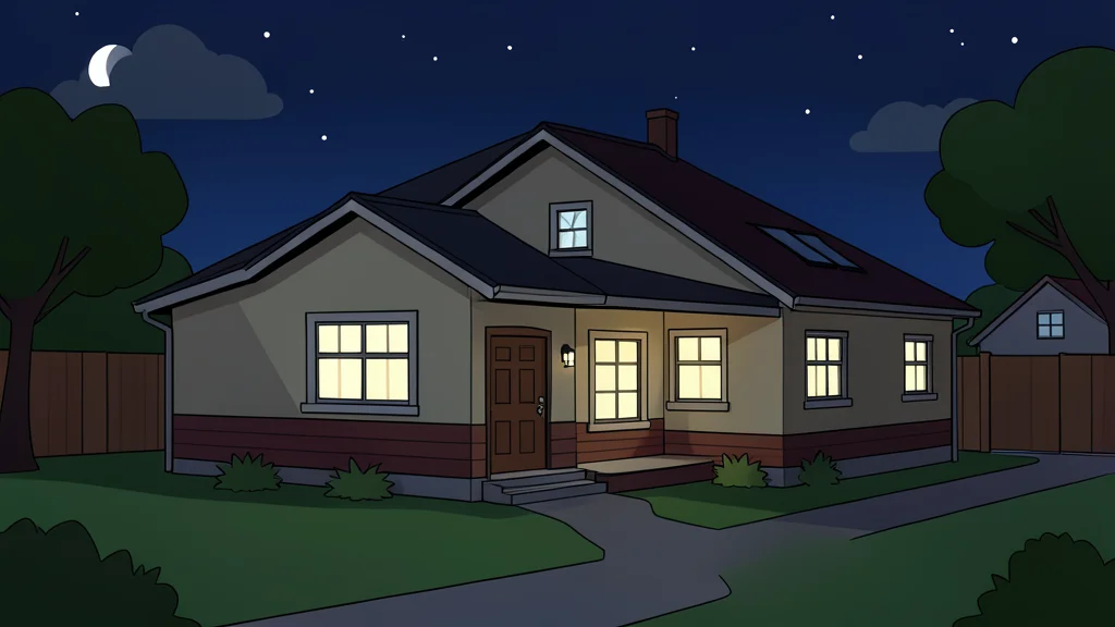 A residential house exterior in a township setting at night