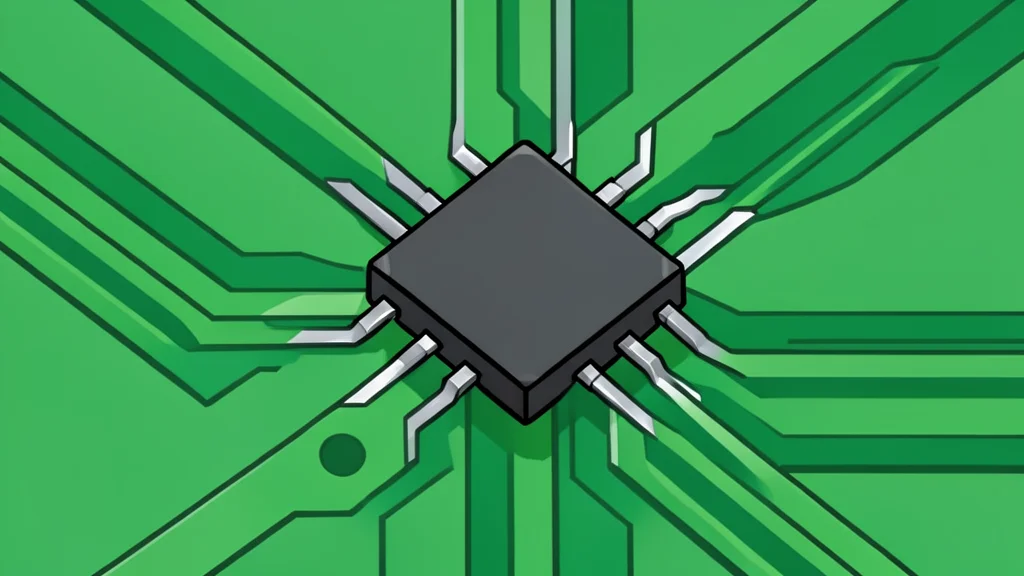 A flat vector illustration of a microscopic silicon wafer with intricate circuit patterns.