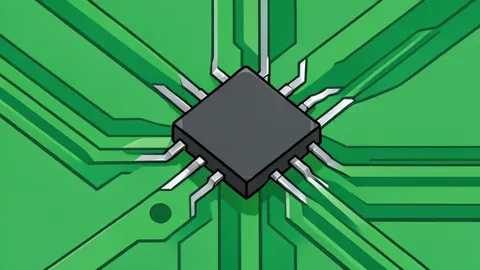A flat vector illustration of a microscopic silicon wafer with intricate circuit patterns.