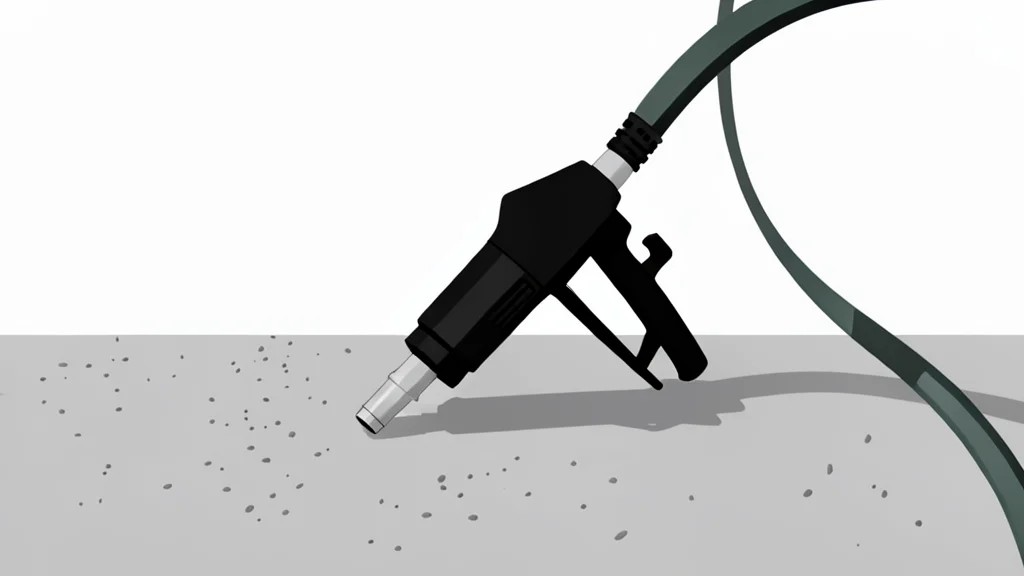 A fuel pump nozzle resting on the concrete forecourt of a gas station