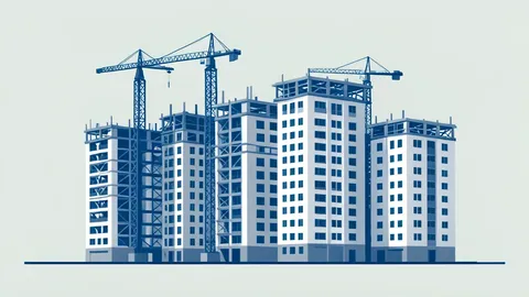 A cluster of high-rise residential apartment buildings under construction with visible steel frameworks and cranes