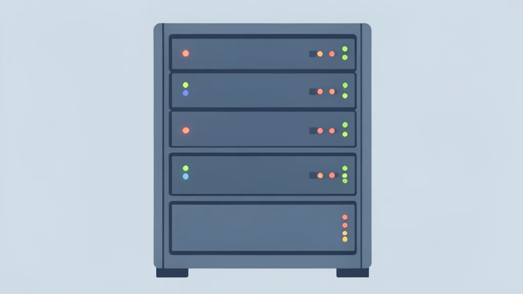 A server rack with blinking status lights