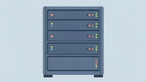 A server rack with blinking status lights