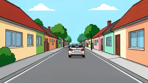 A quiet residential street in a township with modest houses and a parked car under a twilight sky.