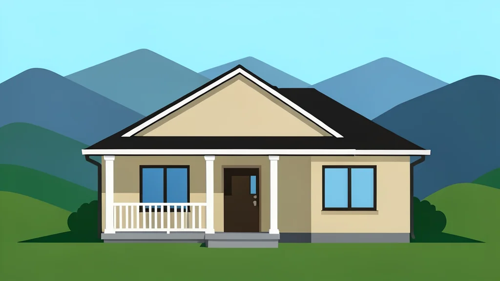 A single-family house with a front porch situated in a mountainous landscape