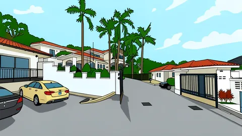 A double-storey bungalow with a manicured garden in an exclusive residential neighborhood