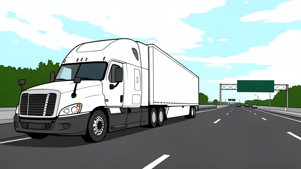 A large white semi-trailer truck parked on an asphalt loading dock