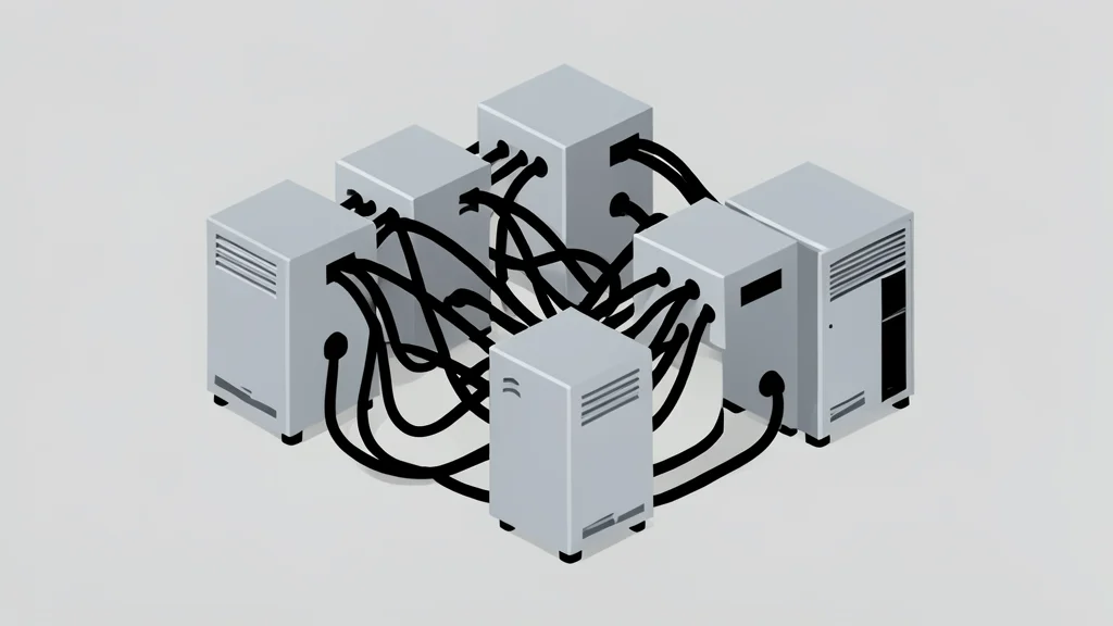 A cluster of compact, silver desktop computers connected by thick black cables