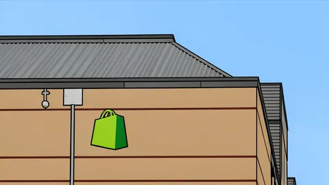 A modern e-commerce warehouse interior with rows of shelving and cardboard boxes