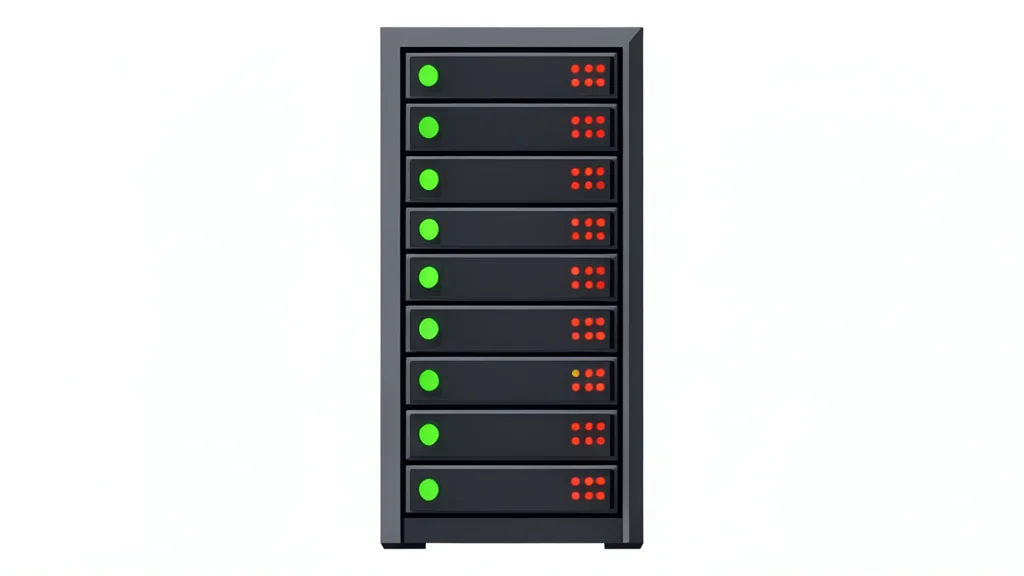 A server rack with blinking status lights