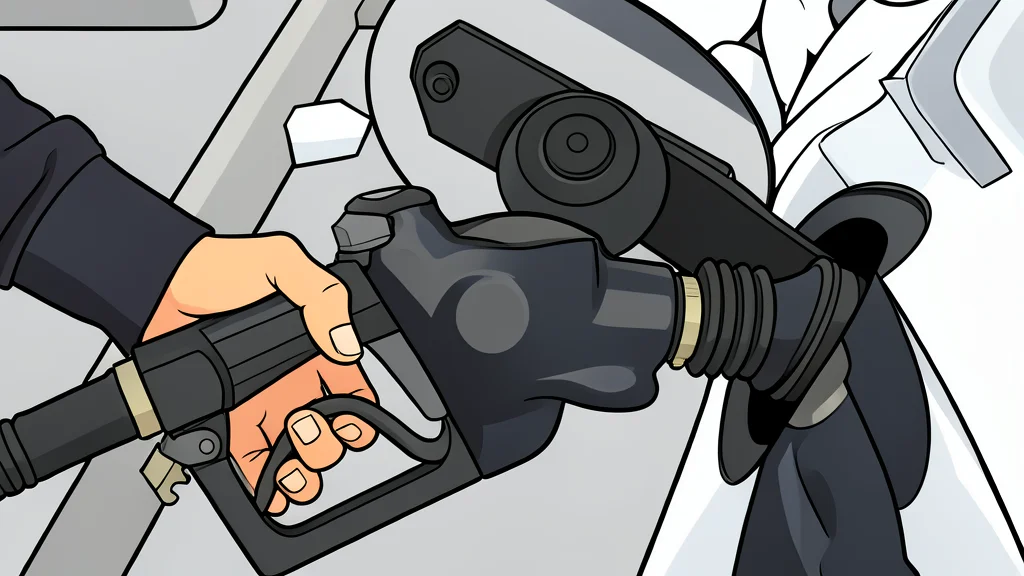 A fuel pump nozzle resting in its holster at a service station
