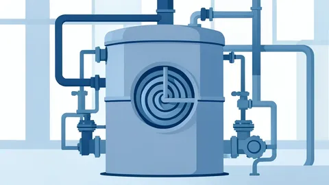 A large industrial mixing tank with a spiral agitator inside, surrounded by piping and valves in a factory setting