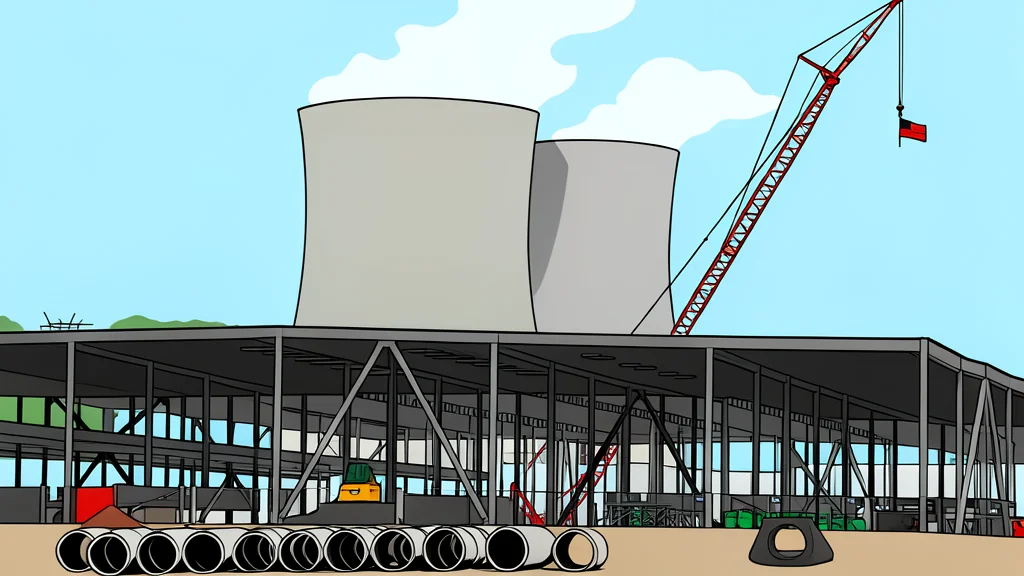 A large, windowless industrial building with rows of external cooling towers and ventilation units on a flat plot of land.