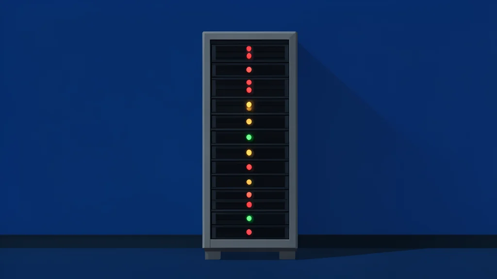 A server rack with blinking status lights in a dark room