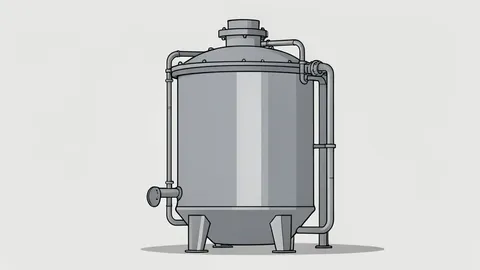 A large, cylindrical industrial reactor vessel with cooling pipes and metallic cladding
