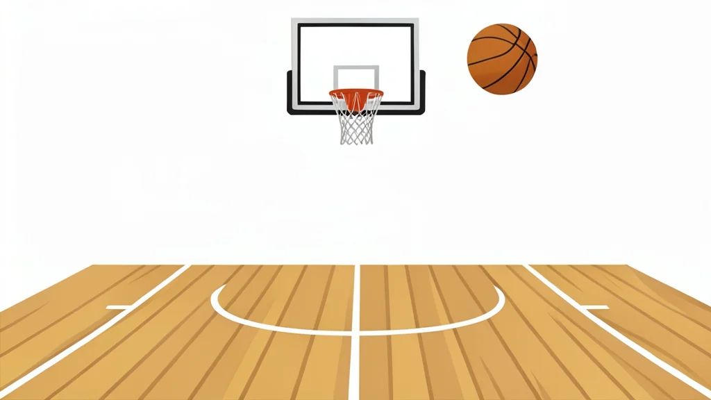A flat-vector illustration of a basketball court with a hoop and net
