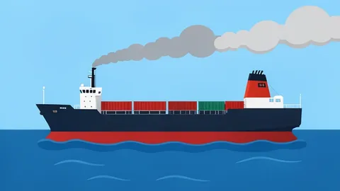 A commercial cargo ship on the water with smoke rising from its deck