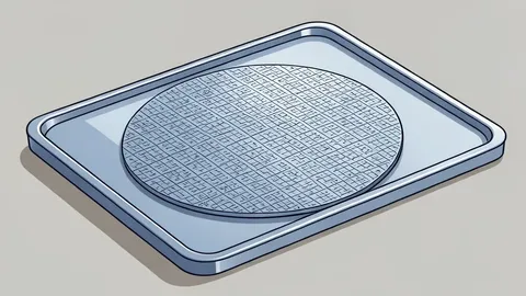 A silicon wafer resting on a cleanroom tray
