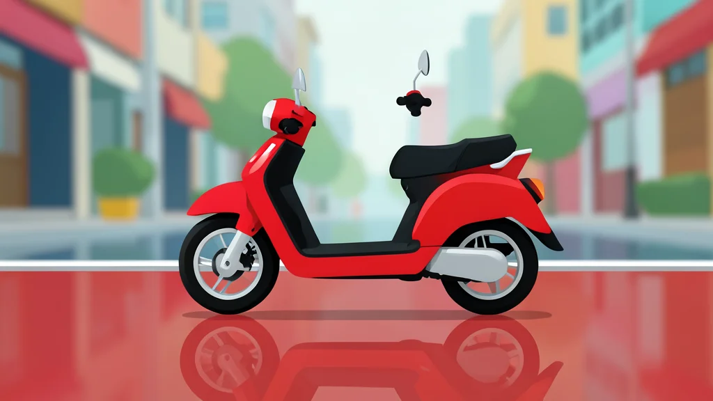 A red scooter parked on a wet city street in Southeast Asia