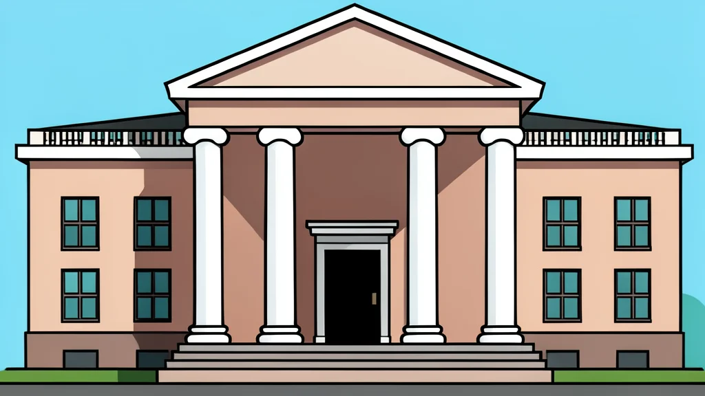 A stylized vector illustration of a courthouse facade with prominent columns.