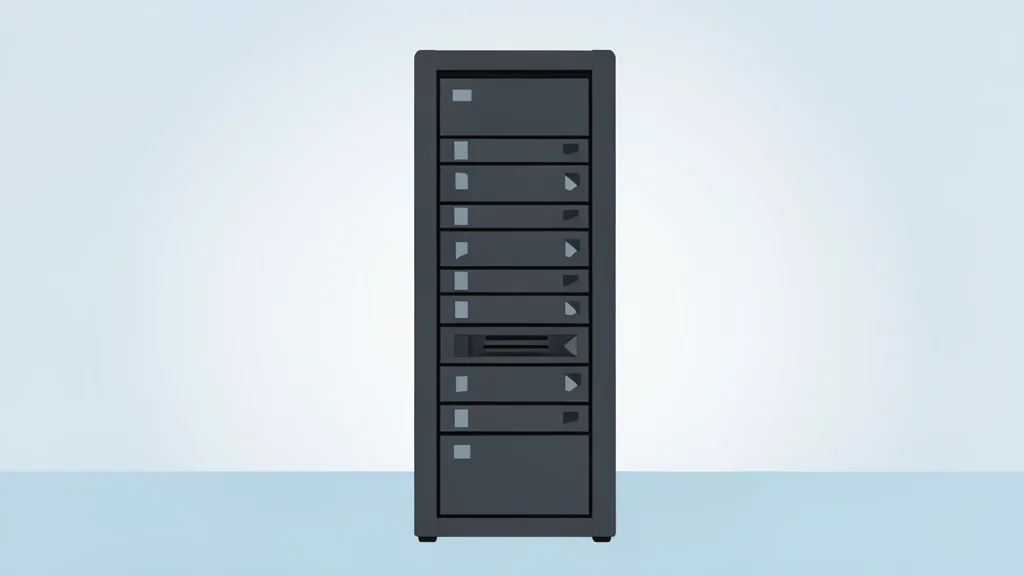 A stylized vector illustration of a server rack in a data center.