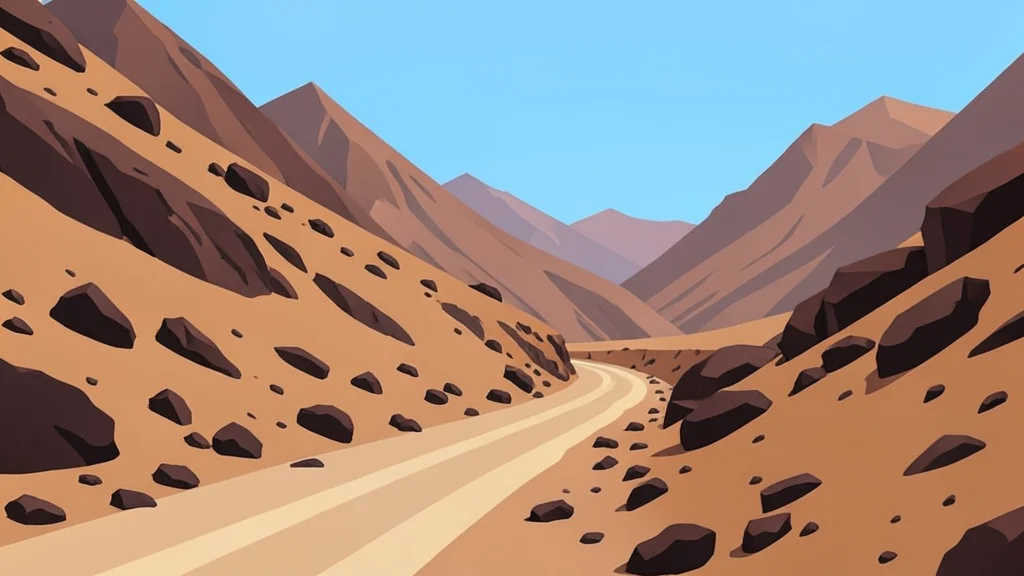 A rugged, arid mountain pass in Balochistan with dusty trails and rocky terrain